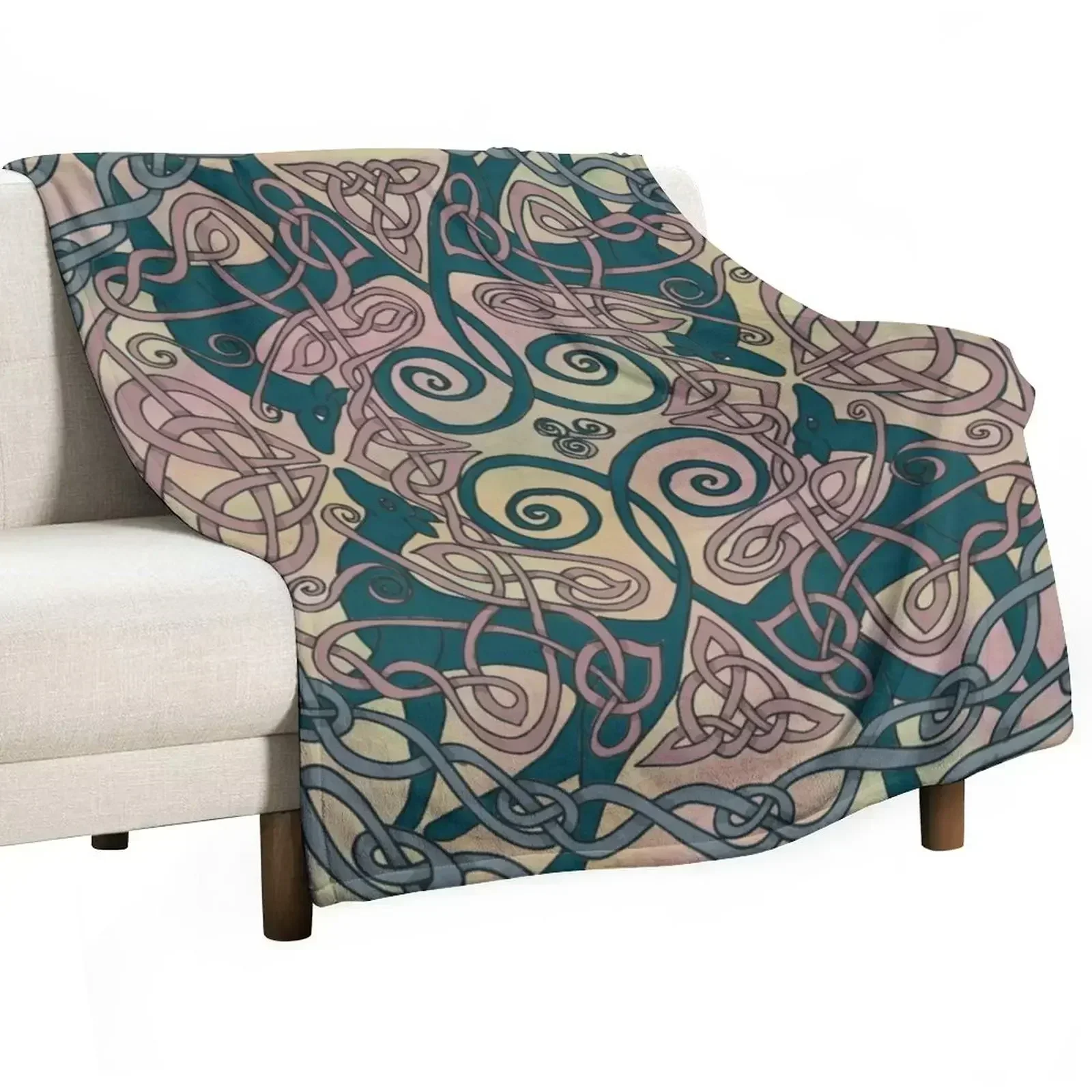 Art Nouveau Greyhounds - Pink & Cream Throw Blanket Travel Bed Fashionable Stuffeds Hair Polar Blankets