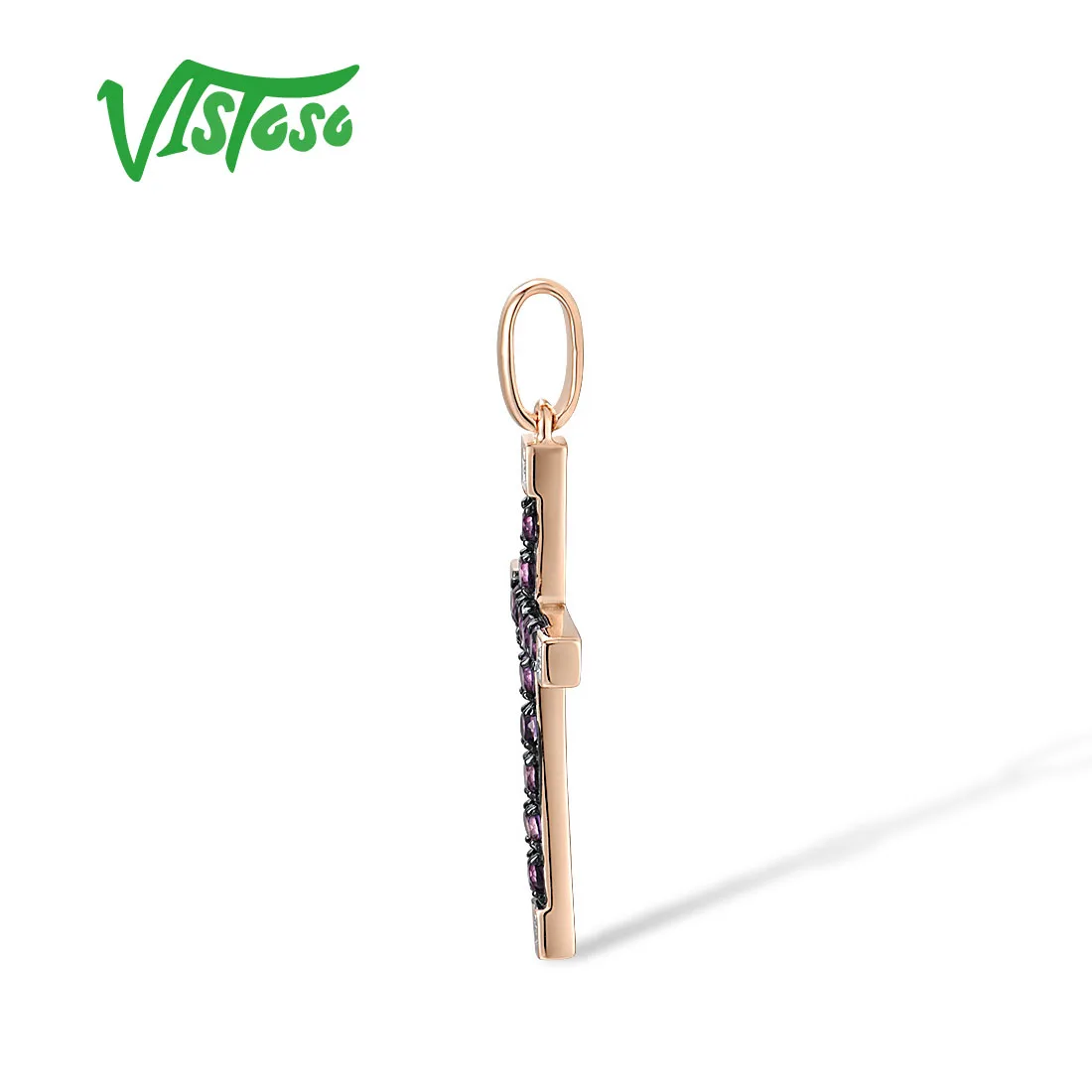 VISTOSO 14K 585 Rose White Gold Pendant For Women Sparkling Diamond Amethyst Sapphire Cross Style Classic Trendy Fine Jewelry
