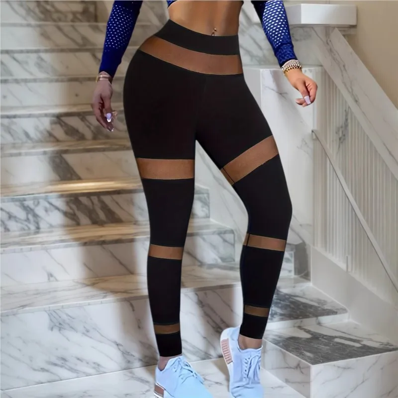 

Women's Mesh Splicing Yoga Pants Black Shaping Leggings High Waist Women Gym Push Up Hips Running Workout Activewear Pants