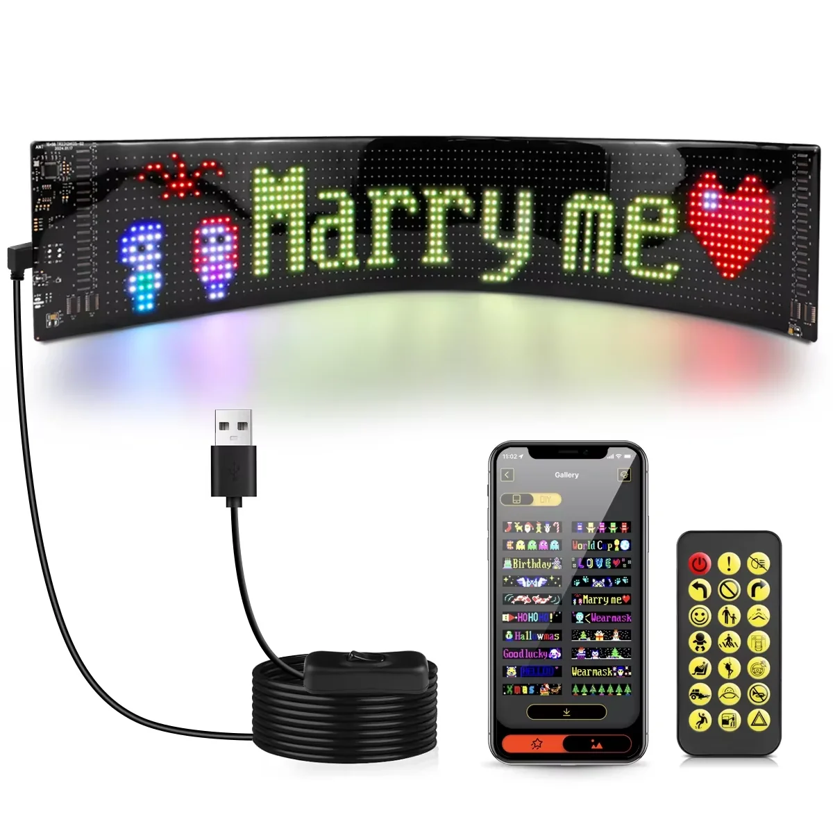 Scrolling Advertising LED Sign USB 5V Bluetooth App Control Logo Light Custom Text Pattern Animation Programmable Display Car