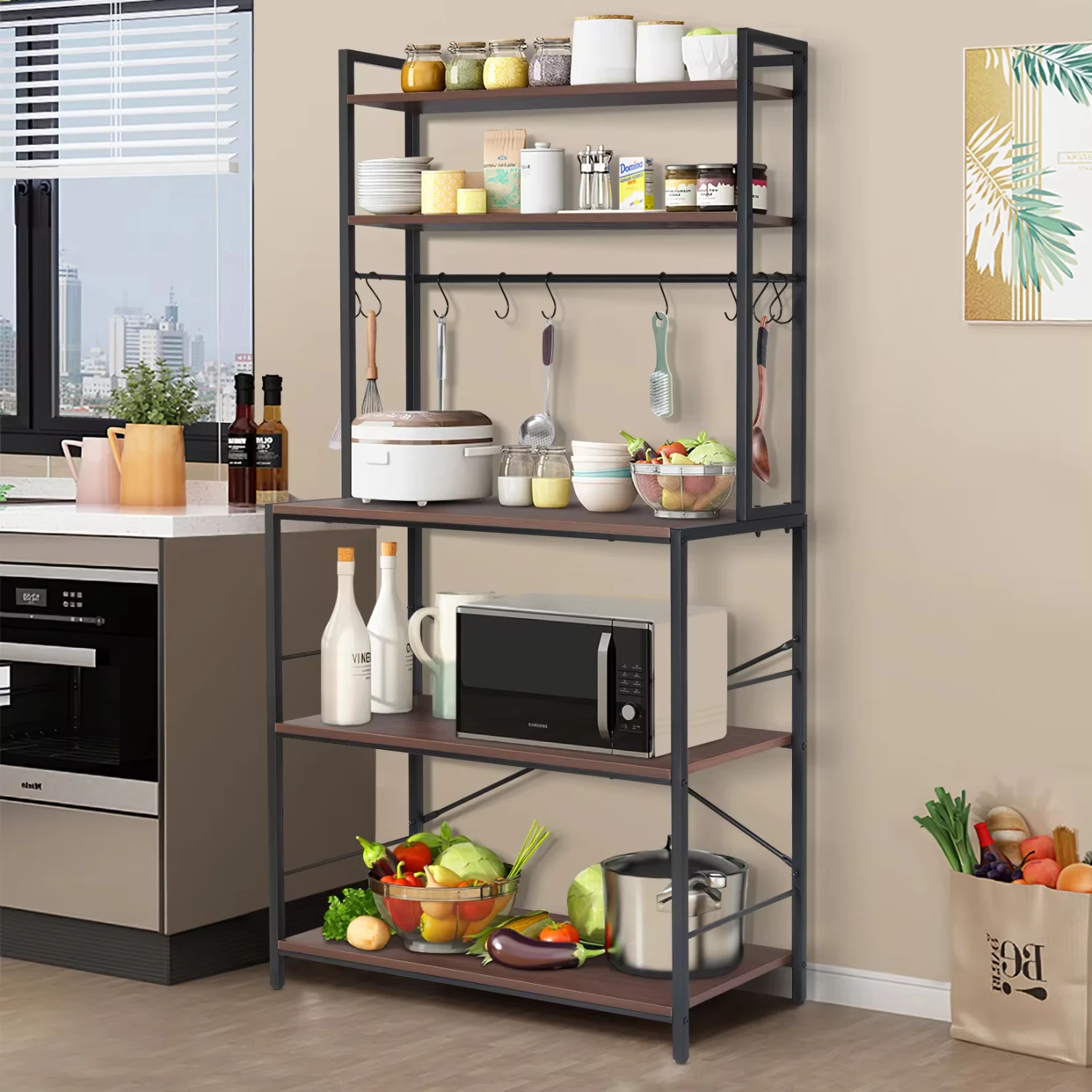 Kitchen Bakers Rack Industrial 5-Tier Microwave Oven Stand Freestanding Kitchen Utility  Shelf Workstation Organizer