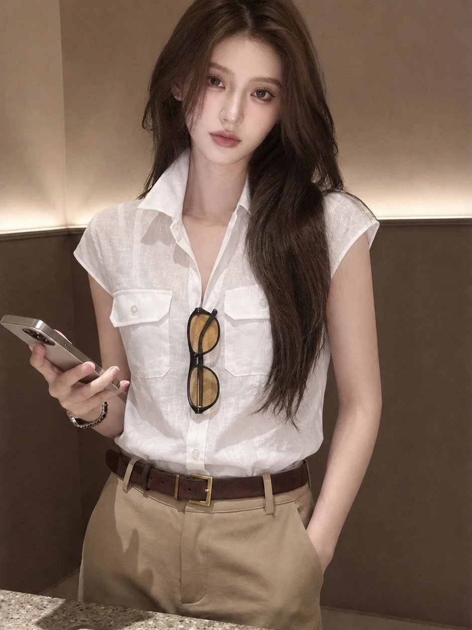 

Minimalist Commute Style Short Sleeve Shirt Spring Summer Soft Flip Collar Versatile Women's Top Korean Style Beautifully Des...