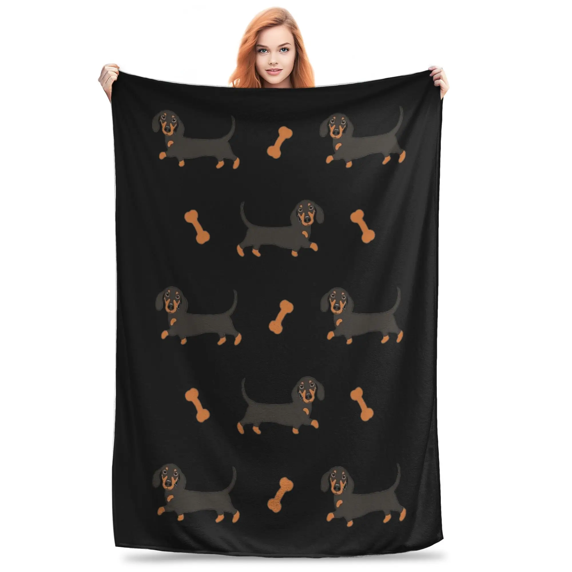 Black and Tan Dachshund Sausage Dog Blankets Soft Warm Flannel Throw Blanket Cover for Bed Living room Picnic Travel Home Sofa