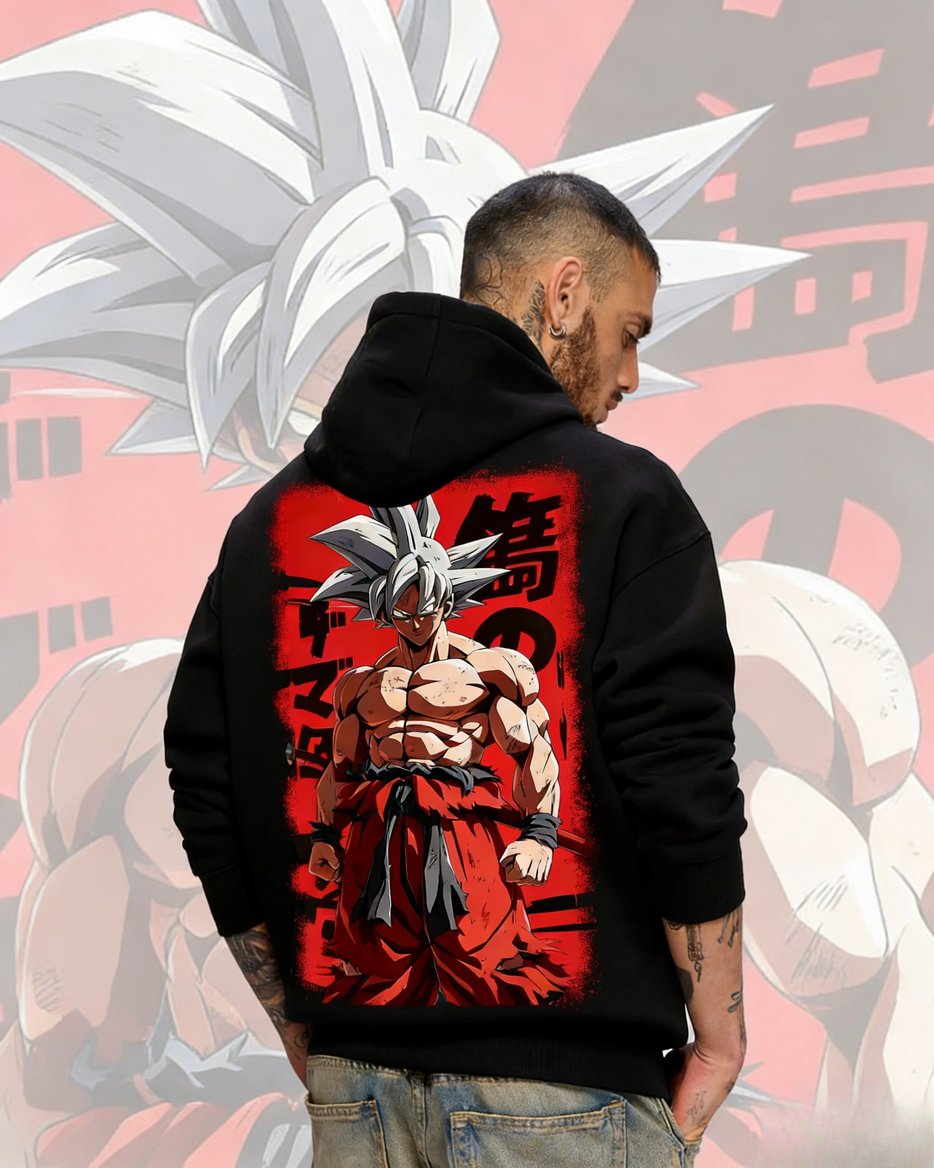 2026 Herbst Winter Dragon Ball Retro Baumwoll-Hoodie, Übergroßer Warmer Pullover mit Ultra Instinct Goku Aufdruck Unisex & Kindergrößen