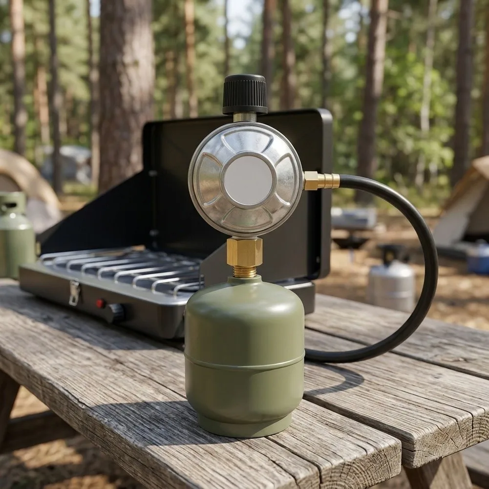 Regulator Valve for For outdoor Grilling and Camping Adjustable 50mbar or 37mbar Aluminum Alloy Body Brass Fitting