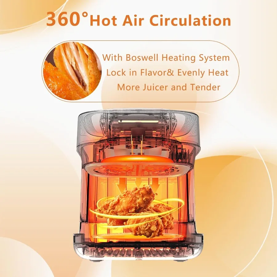 مقلاة هوائية زجاجية 6 في 1 بقدرة 4.5 كيو تي مع وعاء زجاجي شفاف لتسخين الهواء بشكل فعال، مثالية للخبز والقلي الهوائي