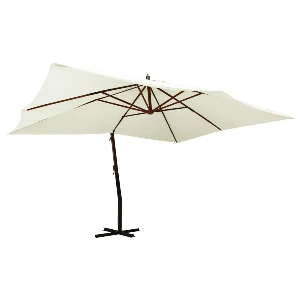 Wooden Pole Cantilever Garden Parasol 400x300 cm in Sand White - Outdoor Umbrella for Patio & Garden