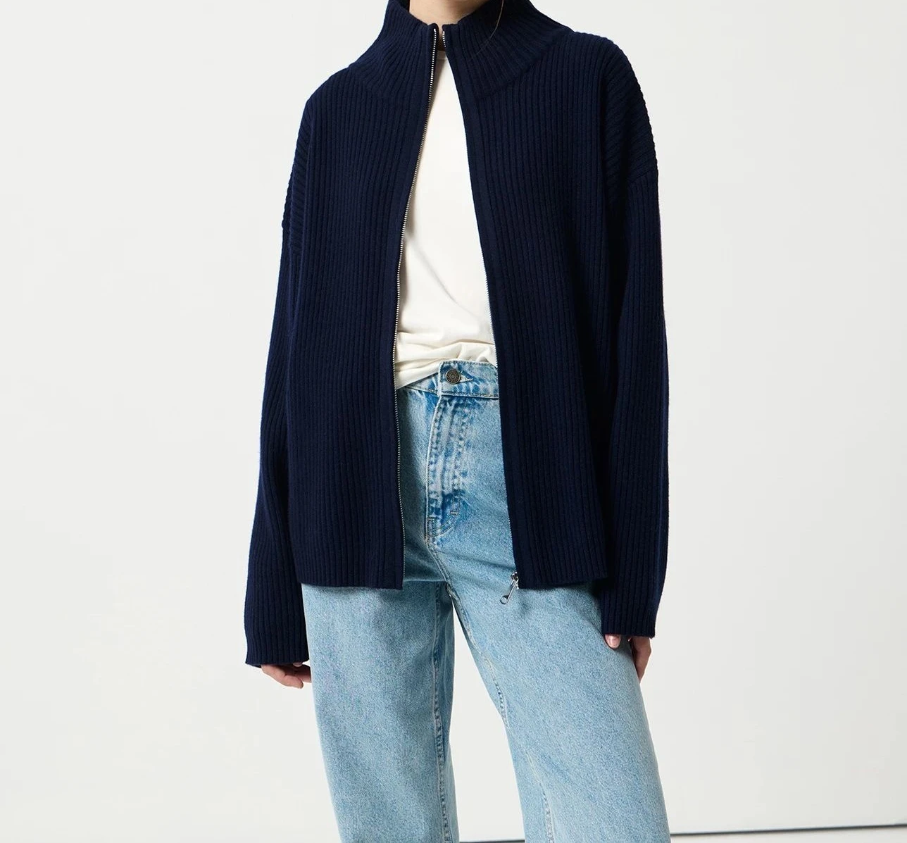 

Winter and Autumn Semi-high-necked Zipper Pullover Sweater Knitted Coat