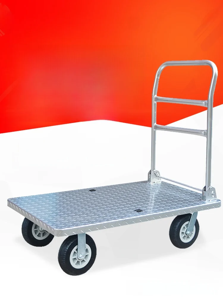 

Thiened Steel Plate Hand-Pulled Cart Staed Pulling Tru Silent Four-Wheel Moving Car Portable op Cart for Home Sto...