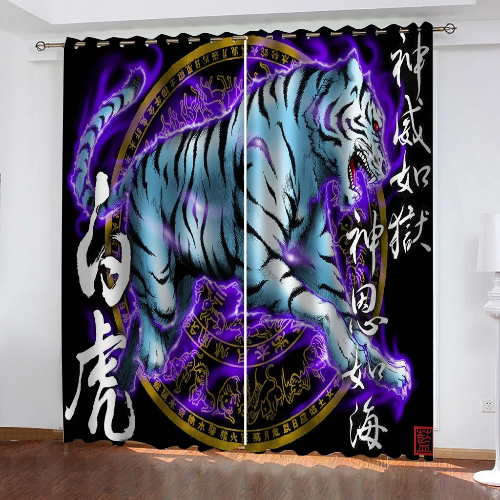 HUANZHUANG Curtains Blackout Animal White Tiger Totem Modern Color Printing Curtain Living Room Bedroom Home Decoration Adult