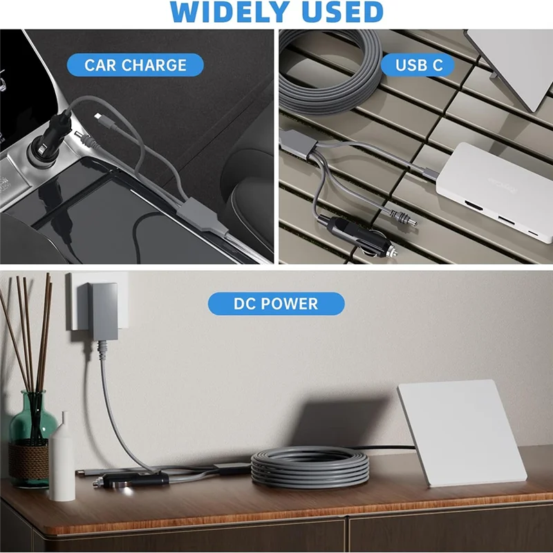

AT48-3 In 1 DC Power Cable 10FT USB C 12-24V Cigarette Lighter Plug And DC Male Power Cable Cord For Starlink Mini