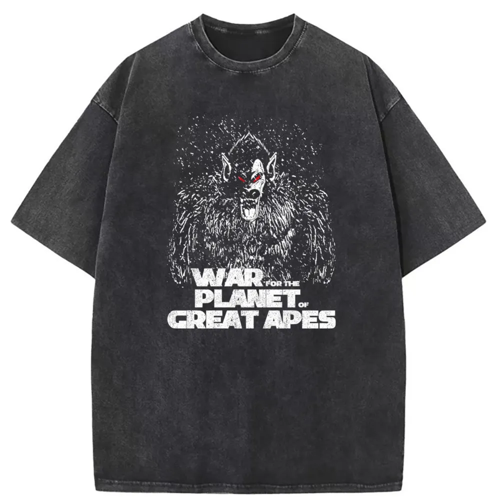 

War for the Planet of the Apes Men's Tshirt Retro Washed Tshirt Long Sleeve Summer Sweatshirts Classic Vintage Short Sleeve Tee