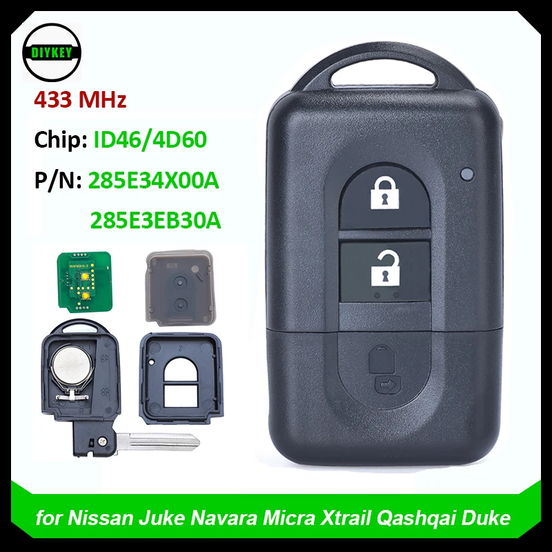 DIYKEY 2 pulsanti chiave remota senza chiave 433MHz PCF7936 Chip per Nissan X-trail Qashqai Pathfinder 2007-2015 muslim/285e3eb30a