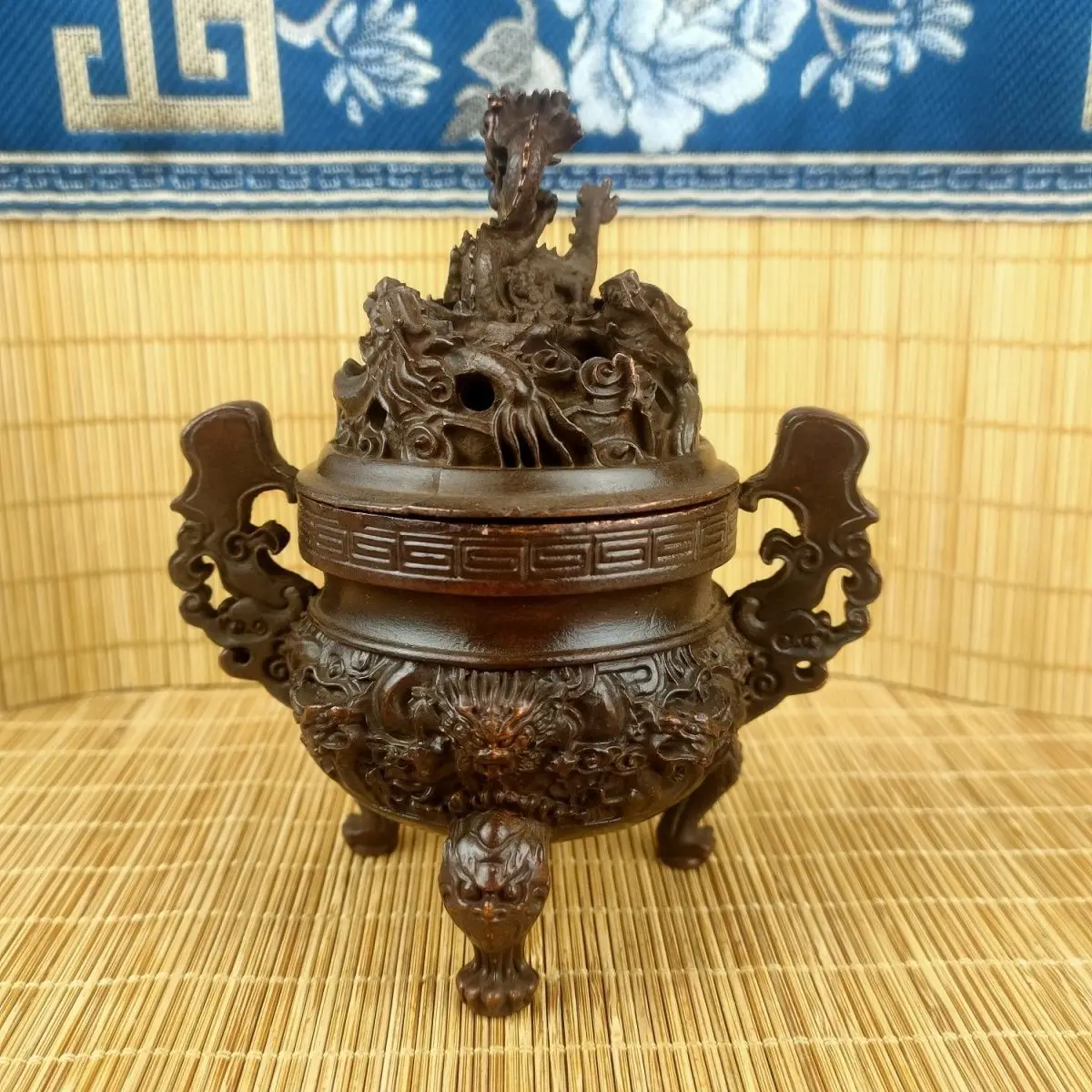 Vintage Pure Copper Jiulong Incense Burner Ornament Home Aromatherapy Burner Decoration