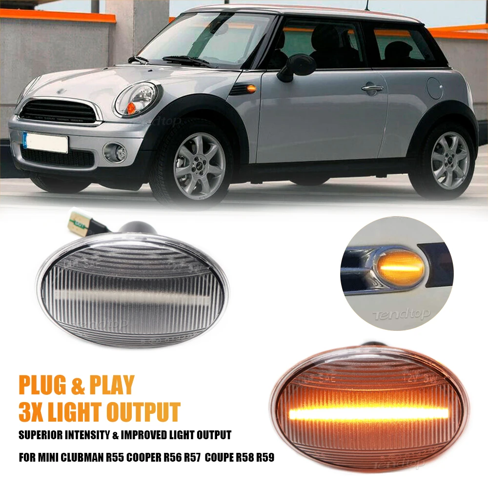 For BMW MINI Cooper R55 R56 R57 R58 R59 2007 2PCS Flowing Turn Signal Light Dynamic LED Side Marker Sequential Indicator Blinker