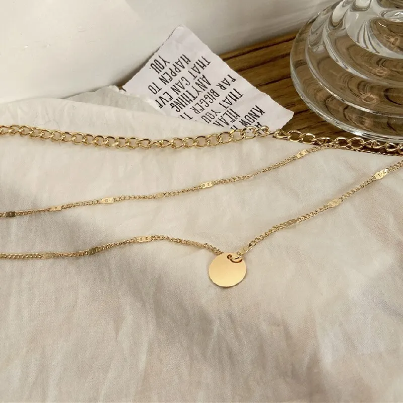 2PCS Necklace Gold-color Plus Silver-plated Women Cool Style Dots Multi Layers Chain Combo Jewelry