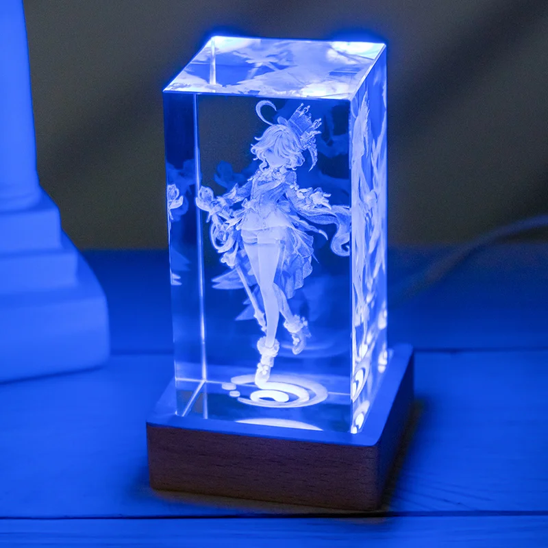 Genshin Impact Surrounding Crystal Carving Colorful Light Base Funina Ganyu Carving Clear Kerry Linghua 3d Anime Gifts Gifts 