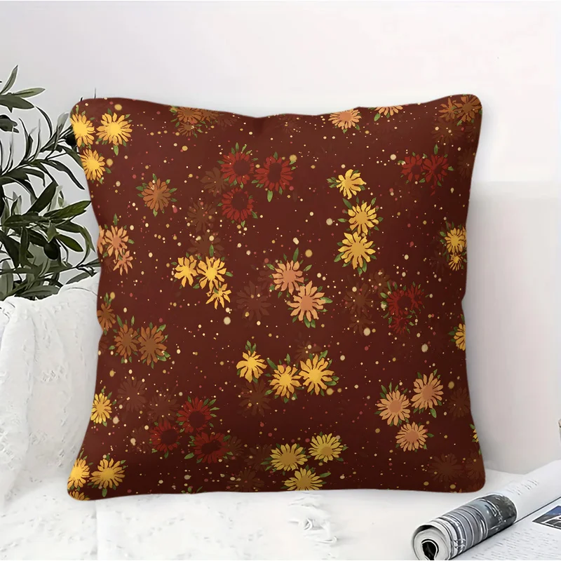 45x45cm-1Pc Microfiber Square Throw Pillow(With Pillow Insert),Skin-Friendly,Ultra-Soft,Vintage Autumn Sunflower Print Cushion