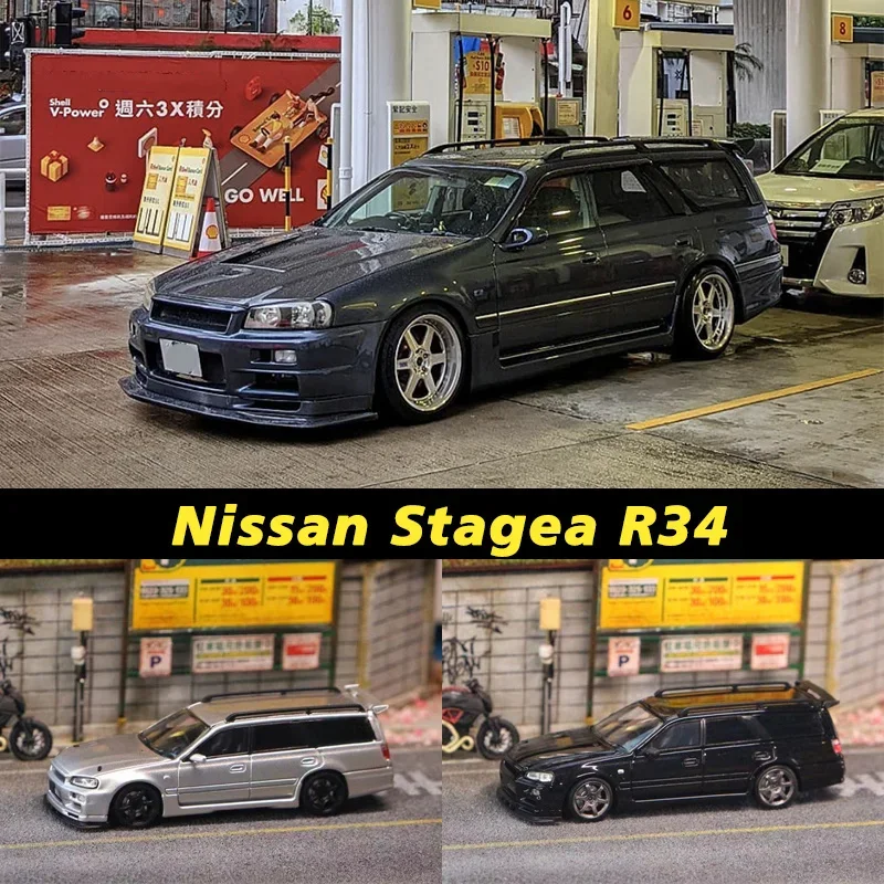 Street Weapon SW 1:64 Stagea R34 GTR Wagon Alloy Diorama Car Model Collection Miniature Carros Toys