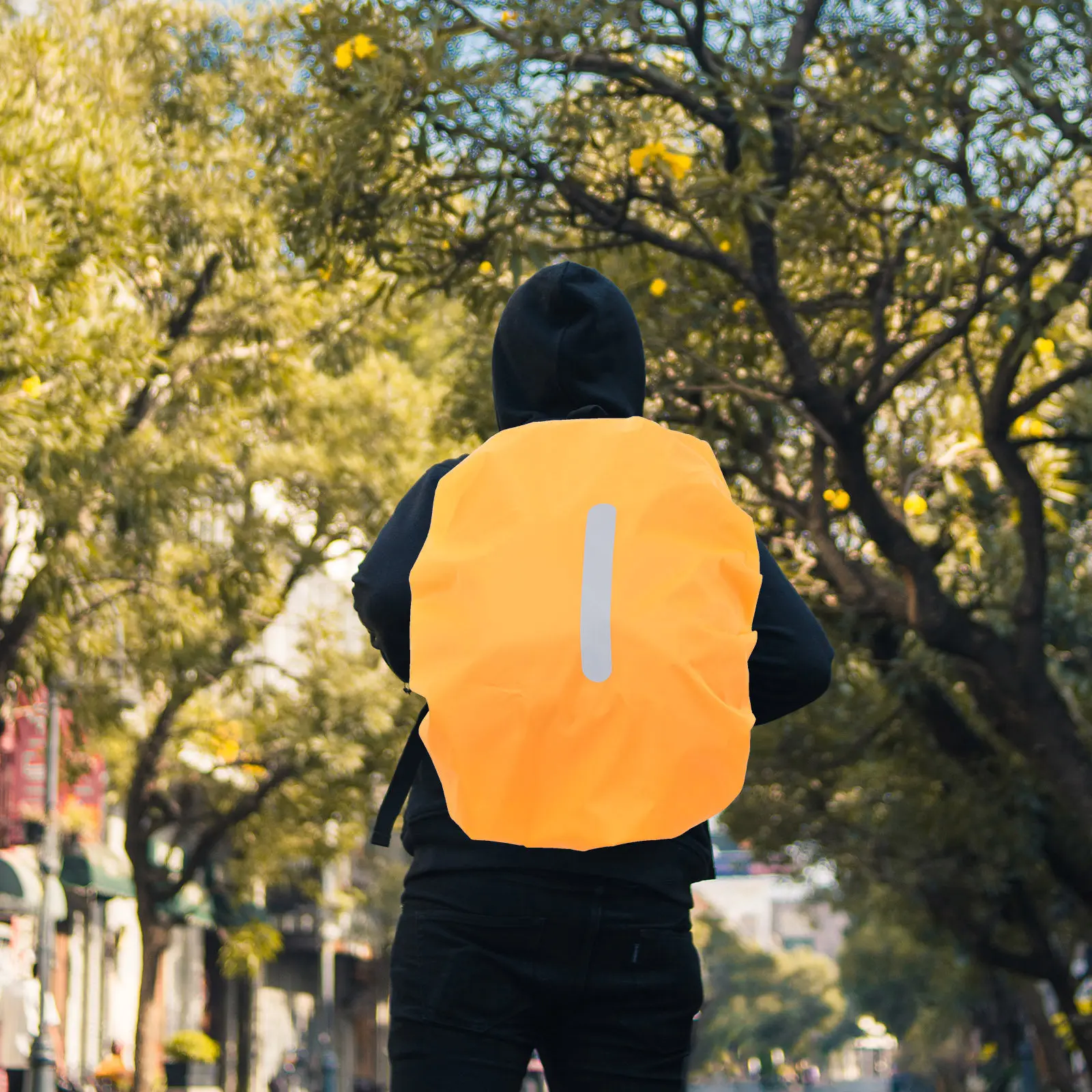 

Waterproof Backpack Cover Reflective Strip Design Wear-Resistant Polyester Adjustable Outdoor Hiking Cycling Rainproof Protector