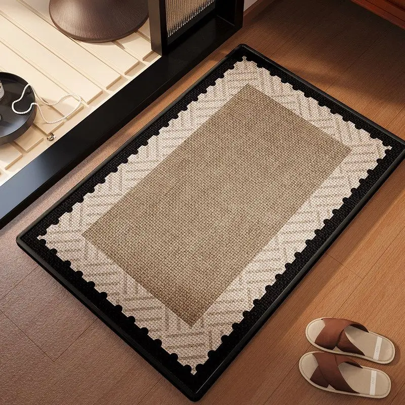 Retro French Style Doormat Black Floral Text Geometric Border Print Non‑Slip Floor Mat Front Door Entryway Porch Home Decor