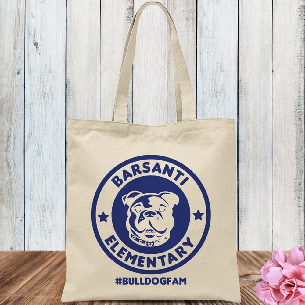 Minimal Plain Canvas Tote Bag Personalized Custom Bordered Name Photo Design Book Lovers City Stroll Market Birthday Gift