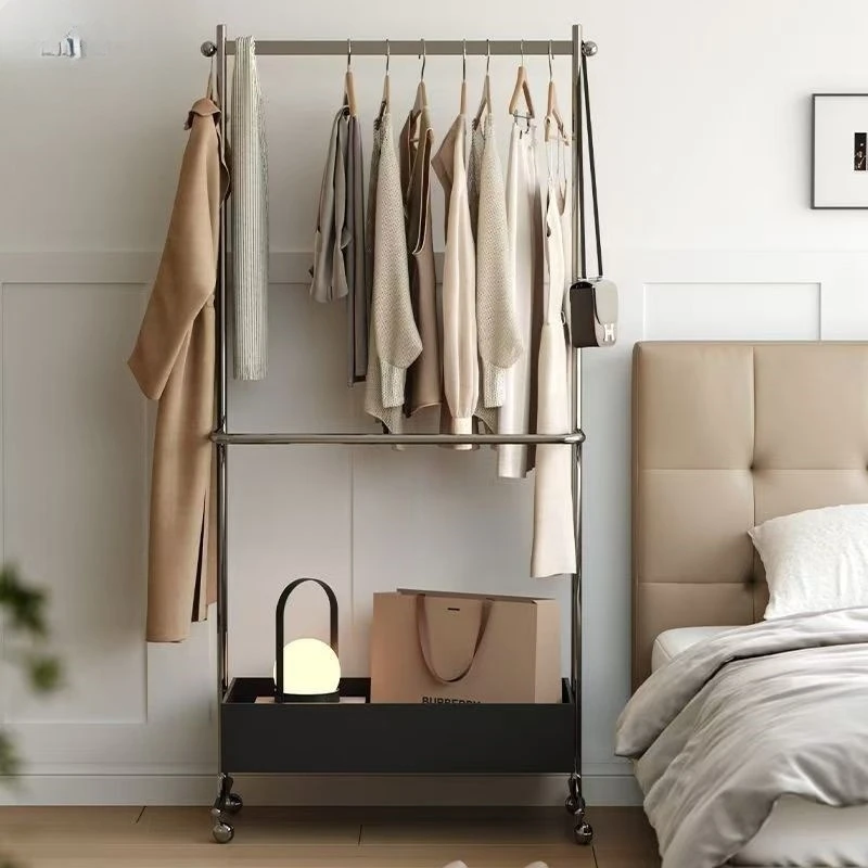 

New stainless steel medieval hanger hats modern floor mobile storage coat rack high-end home bedroom