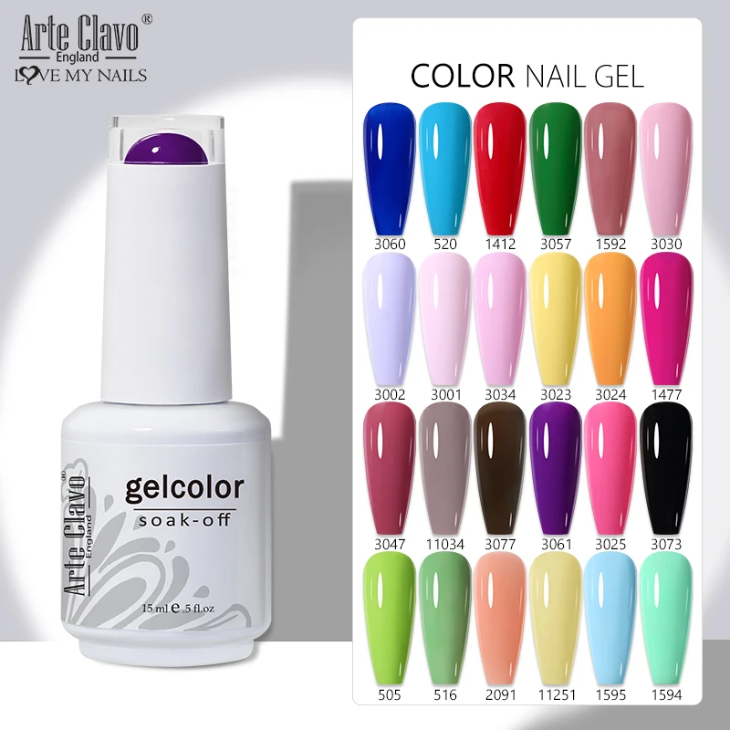 

Arte Clavo Colorful Nail Gel Polish Nail Supplies Varnishes Semi Permanent Nail Art Manicure Soak Off LEDUV Gel Nail Vernis 15ML