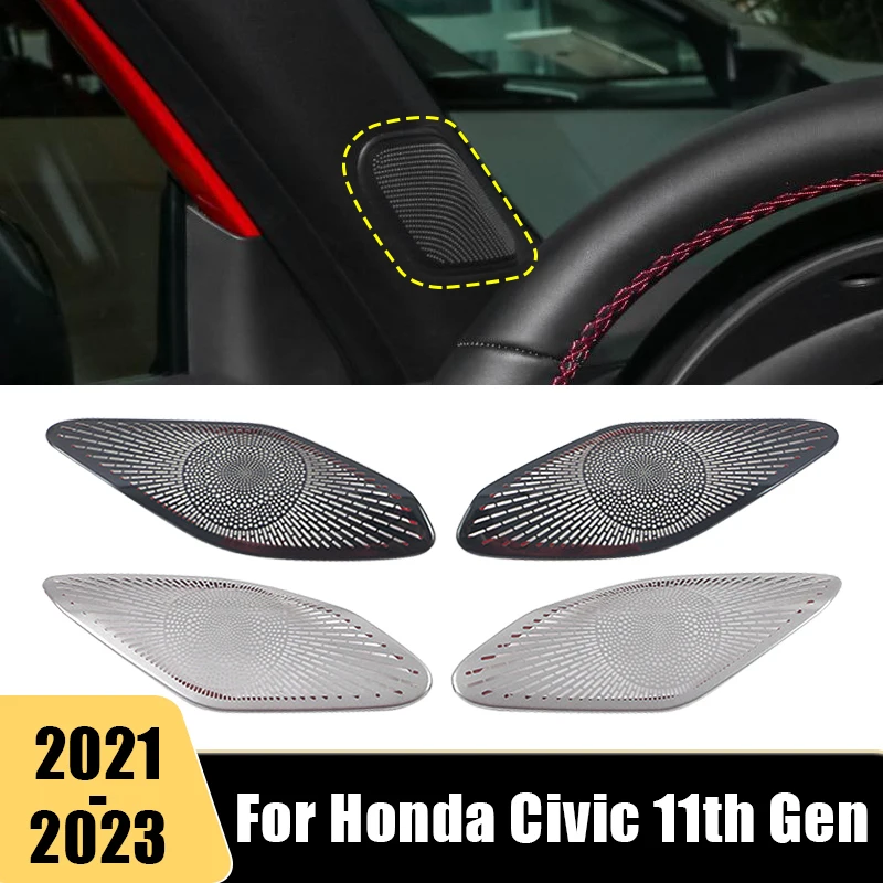 

Stainless Car Interior A Pillar Front Door Speaker Frame Cover Loudspeaker Trim Sticker For Honda Civic 11th Gen 2021 2022 2023