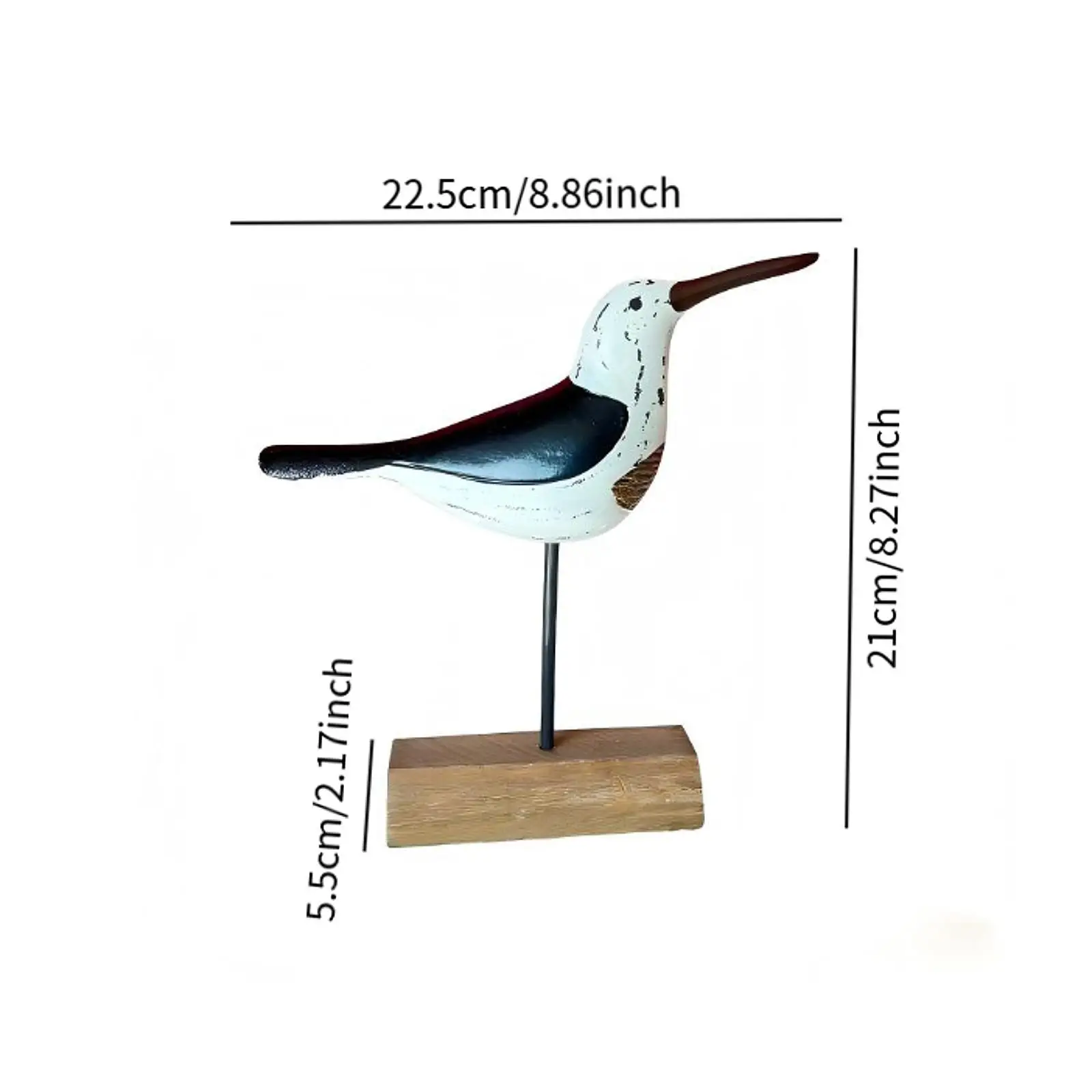 Indoor Coastal Bird Statue Wood Seagull Figurine Decorative Object for Living Room or Dining Table Decor