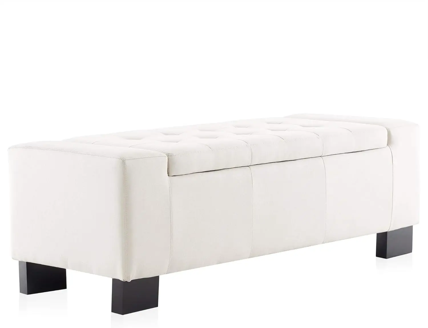 50 Inch Storage Ottoman Bench, Upholstered Tufted Linen Fabric, Foam Padded Large Rectangular Footrest, Living Room