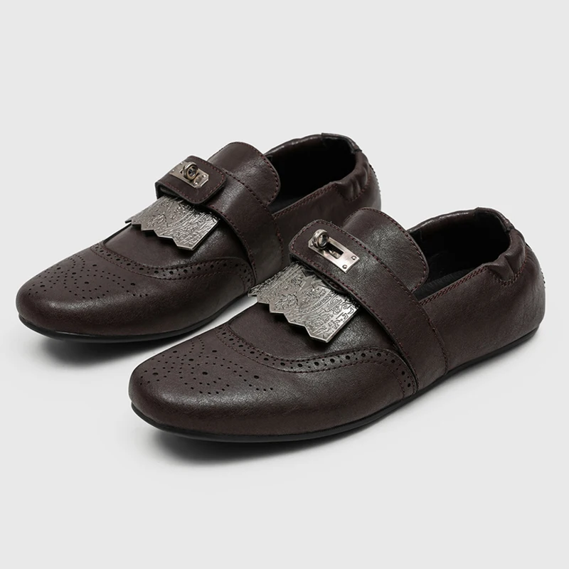 Classic Men Bloc Loafers Black Brown Men Casual Comfortable Breathable Versatile Small Leather Shoes Sizes 38-46 Men Shoes