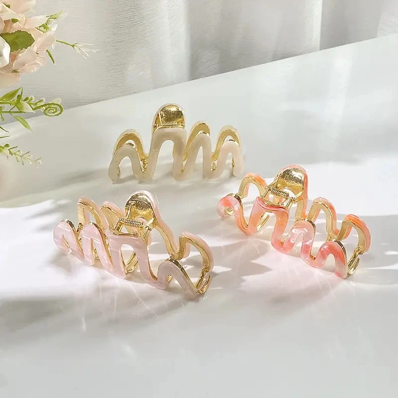 Korean New Retro 11.5cm Acetic Acid  Shark Clip High Quality Wave Metal Hair Clip Claw Hair Accessoriese For Woman Girls