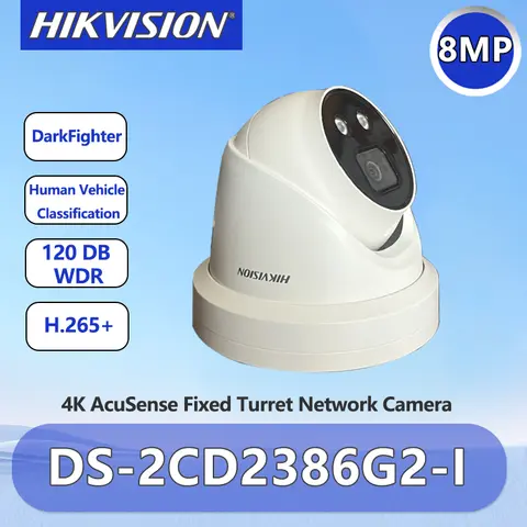 Hikvision 8MP 4K AcuSense Fixed Turret Camera Not Have SD Card Support DarkFighter IP67 IR 30M CCTV POE IP Camera DS-2CD2386G2-I