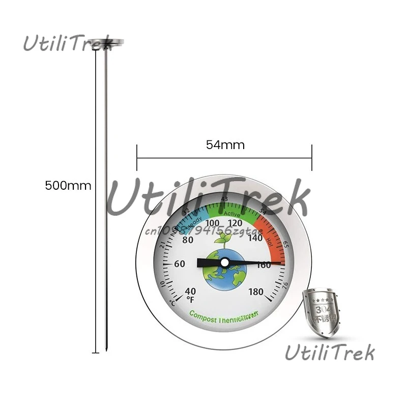 

Компактный термометр из нержавеющей стали 304, термометр почвы, датчик 50 см, высокотемпературный компас, применимый