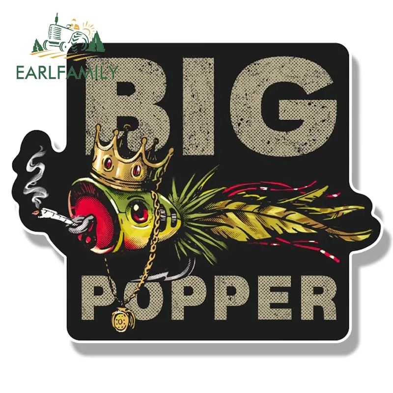 

EARLFAMILY 13cm x 10.5cm Big Popper Fishing Lures Sticker for Tackle Box Toolbox Boat Decal Cartoon Popper King Car Stickers