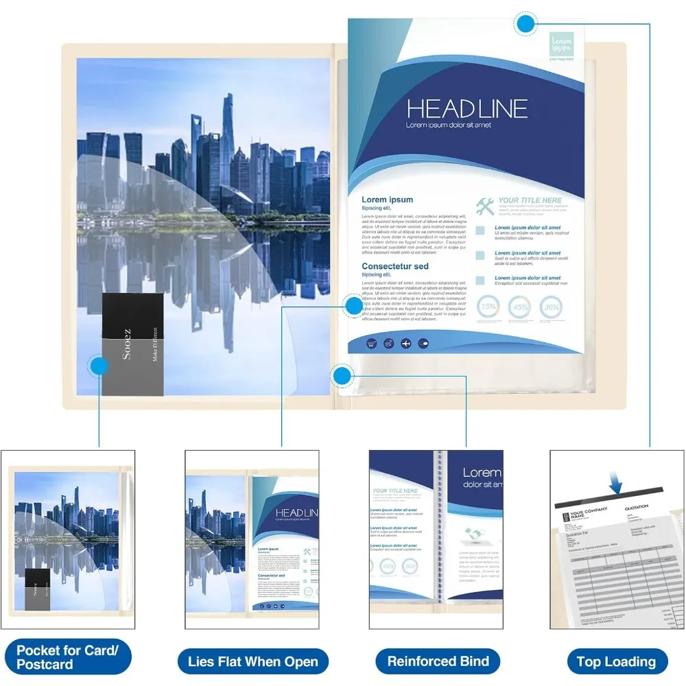 แฟ้ม 30 ช่องพร้อมปลอกพลาสติก 9x12 (สีงาช้าง) โฟลเดอร์ผลงานศิลปะสำหรับงานหนักพร้อมแผ่นป้องกันแบบใส แสดง 60 หน้า