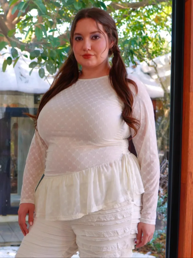 

Ballet Sle Double Layer Asymmetrical Hem Long Sve Me Lace Base irt plus Size Dstring Bot Women's Faion