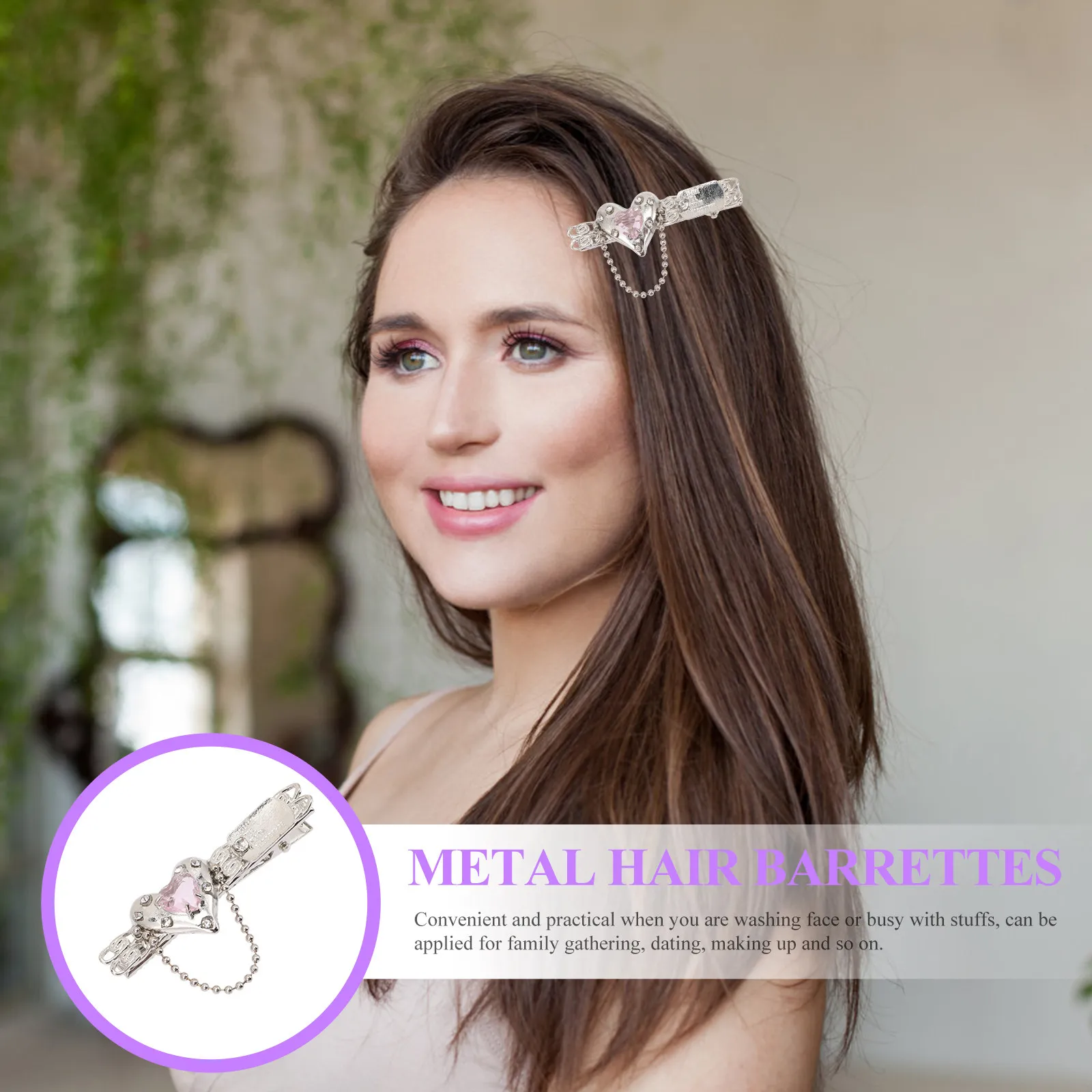 

2Pcs Metal Heart Hair Clips Tassel Barrettes Girls Accessories Comfortable Hold Decorate Hairstyle Family Gathering