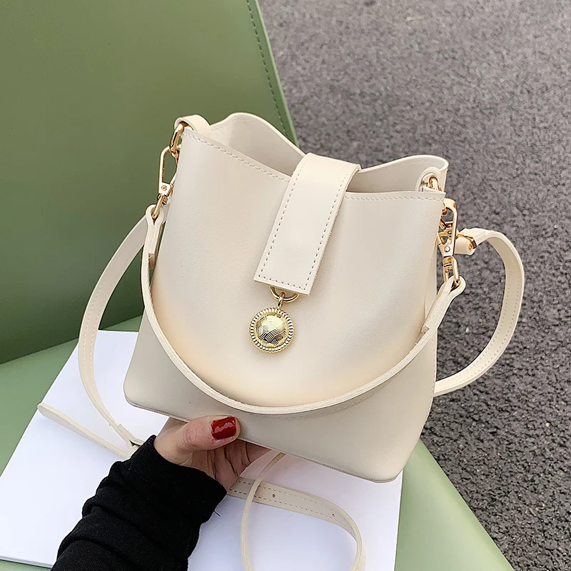 Fashionable Women\'s Handle Bucket Bags High Quality Textured Pu Leather Shoulder Bag Versatile Ladies Crossbody Bag