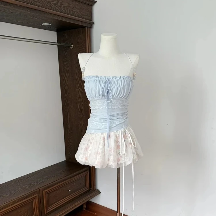 

French Sweet Style Women 2 Piece Sets Y2k Strap Design Tops + High Waist Casual Skirt Fashion Female Chic Outfits Summer 2025