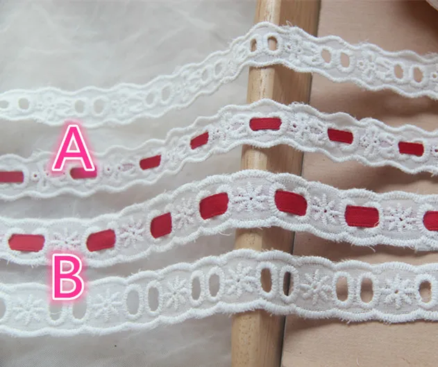 5yard/lot Wide 1.7cm/2CM Can Pass Ribbon Lace( Do not include Ribbon )Cotton Cloth Embroidered Lace Wedding diy Material X225