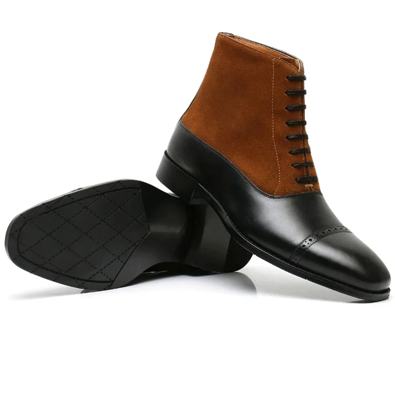 Autumn Winter Japanese Color Blocking Design High-top Cowhide Lace-up Boots Formal Business boots Genuine Leather Boots For Men