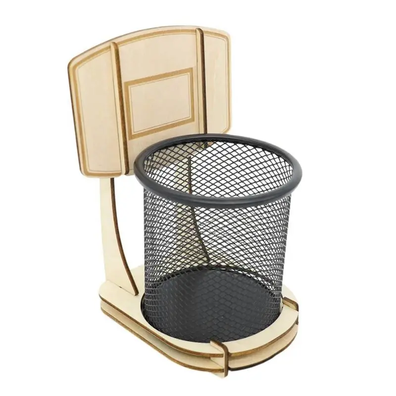 Stylish-Pen Pencil Holder, Handmade Wooden Basketball Stand Pencil Organizer, Mens Desk Accessories