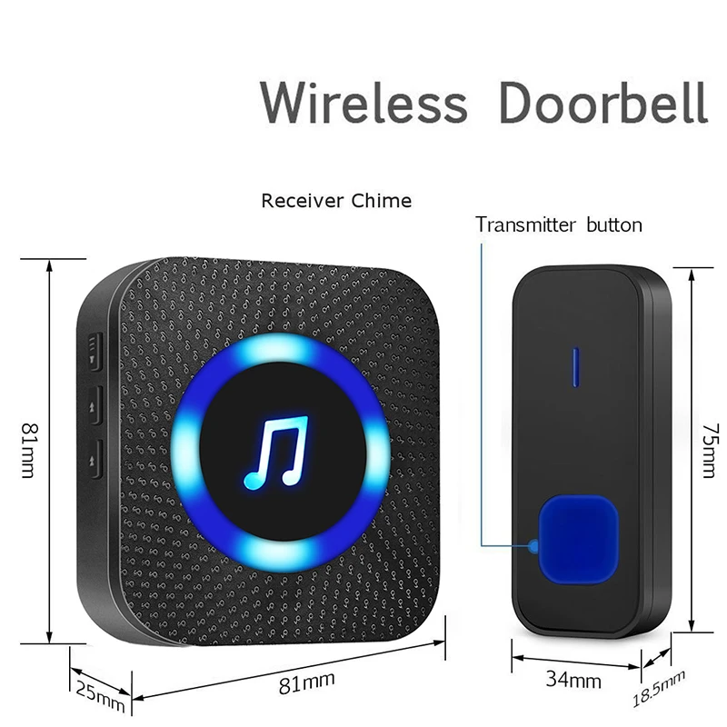 Водонепроницаемый беспроводной дверной звонок, дверной звонок с радиусом действия 1000 футов, дверной звонок с 4 уровнями громкости, 55