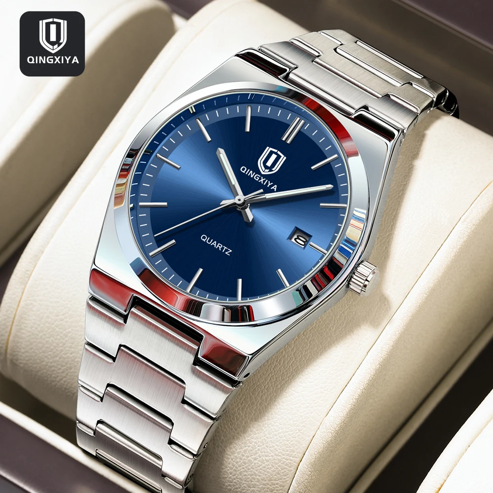 

QINGXIYA новые роскошные кварцевые мужские наручные часы спортивные водонепроницаемые светящиеся мужские часы с датой мужские часы из нержавеющей стали мужские Reloj + коробка