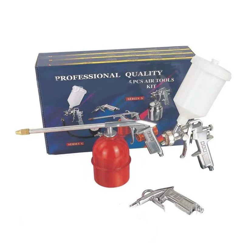 

5 Piece Air Tire Filler Coil Hose Air Tool Set with Air Tools Set Pressure Gauge