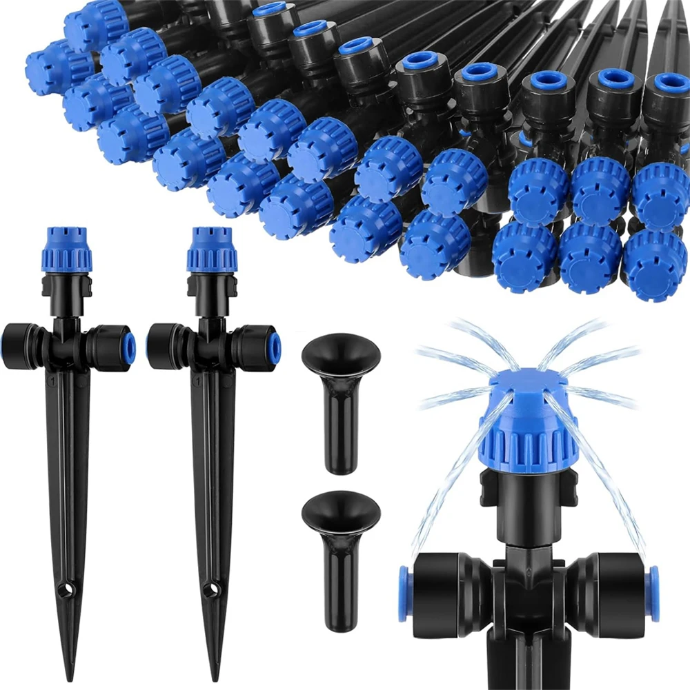 

Регулируемый набор излучателей для капельного орошения включает в себя 15 единиц и черные патрубки для последовательной доставки воды в растениях.