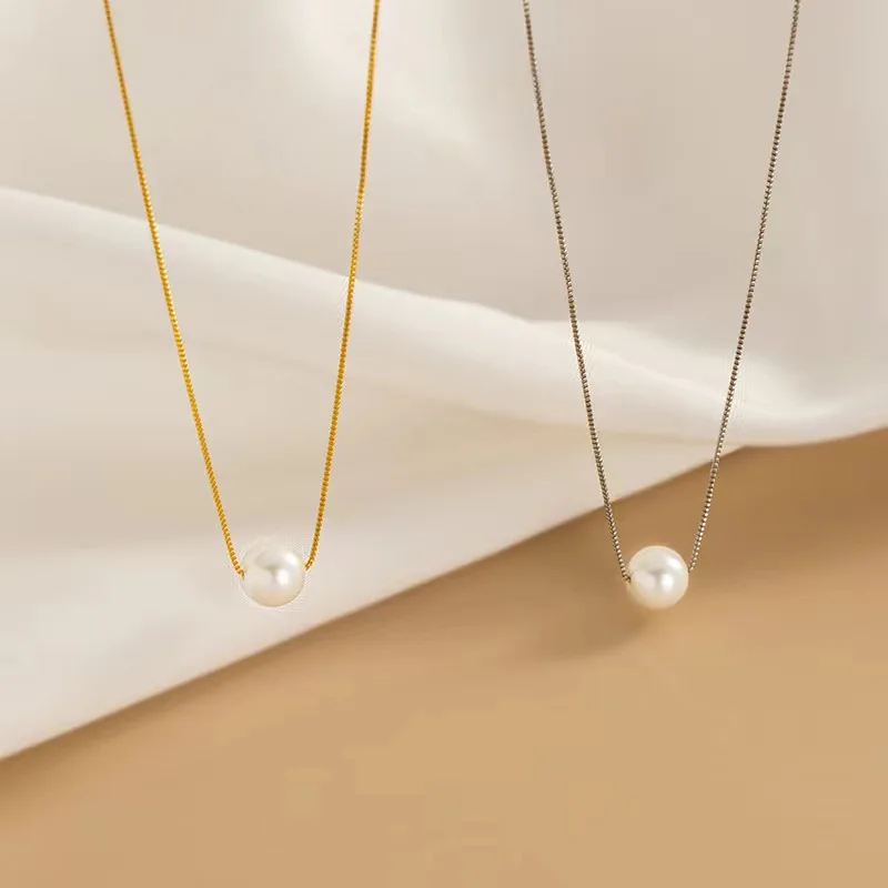 925 Sterling Silver Box chain 18k Gold Plated Necklace Single High-grade pearl Clavicle Chain for Women Mom Wedding Gift Jewelry