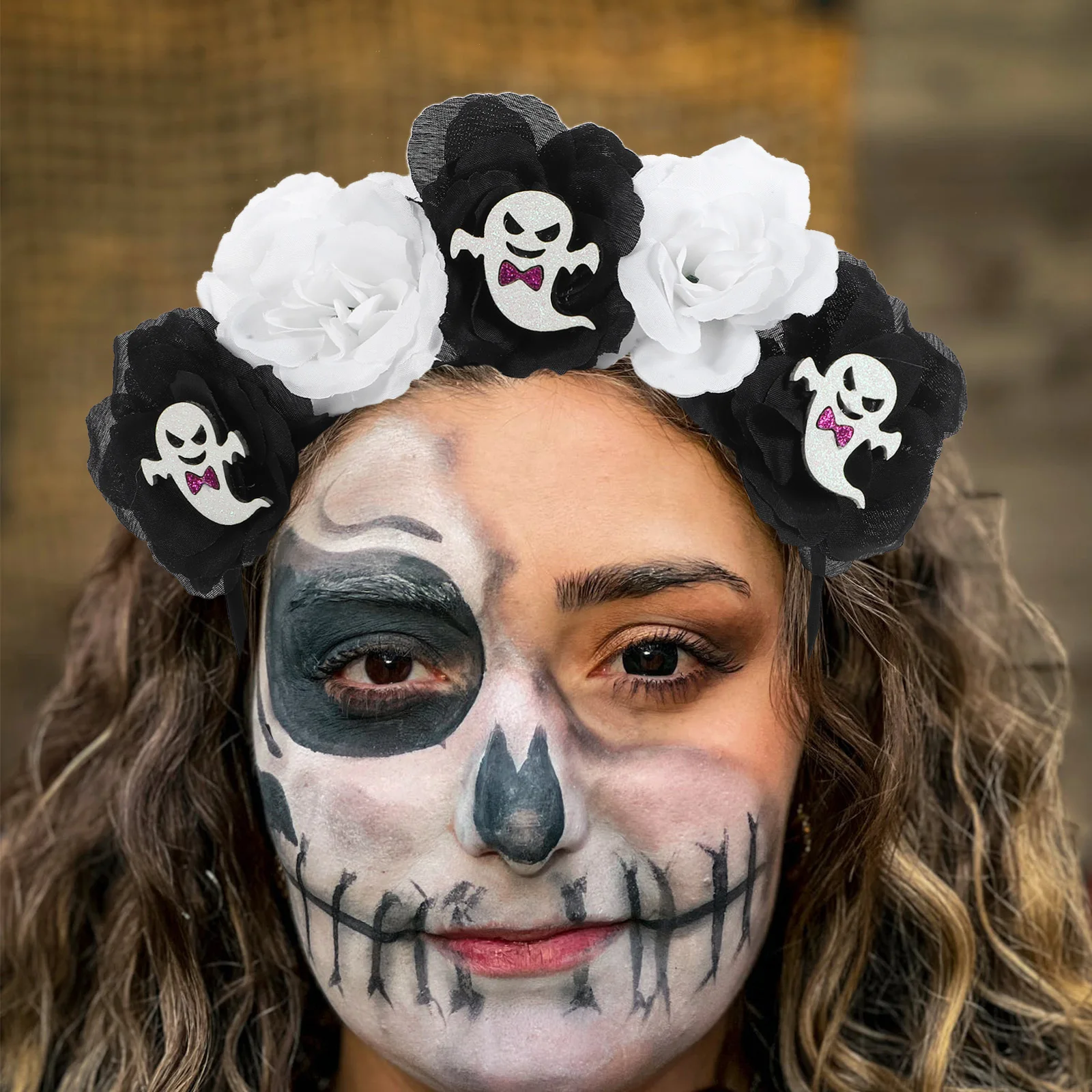 

Halloween Bride Headband Simulation Flowers Lightweight Comfortable Size Fit Most Women Girls Ladies Party Hair Accessory